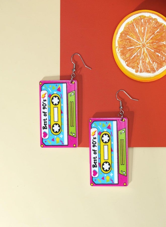 Nylry Neon Earrings for Women Cassette Tape Earrings for 80s 90s Outfit Acrylic Drop Earring 80s Accessories for Women Neon Party Decorations Halloween Costume Neon Jewelry Accessories Gifts-A - Image 4
